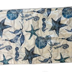 Pottery Barn King Sham Starfish Sea Shells Blue White Coastal Beach Cotton NWOT
